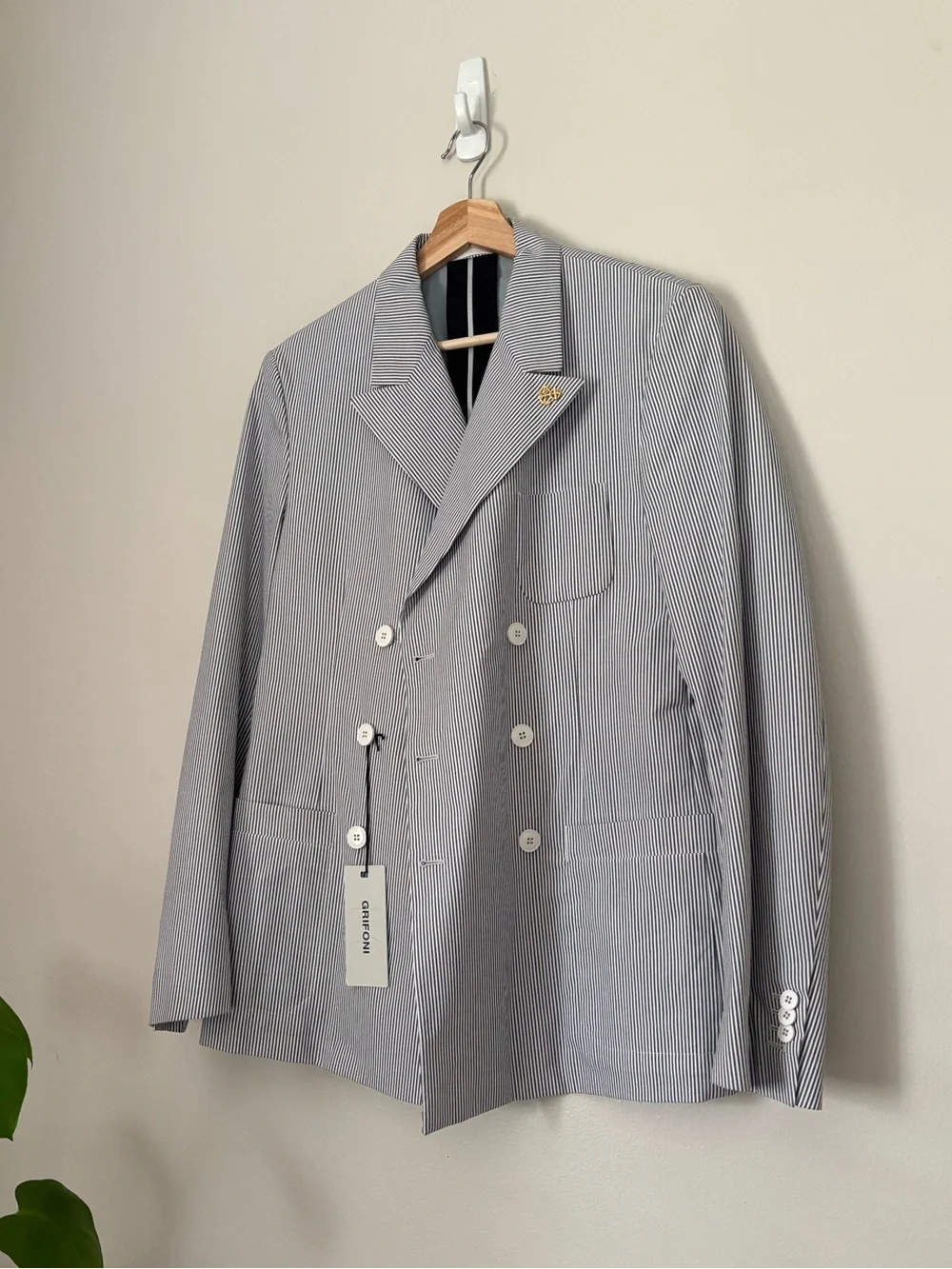 Mauro Grifoni Lightweight Cotton Blend Double Breasted Striped Nautical Blazer